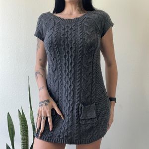 vtg dark grey So cable knit mini sweater dress